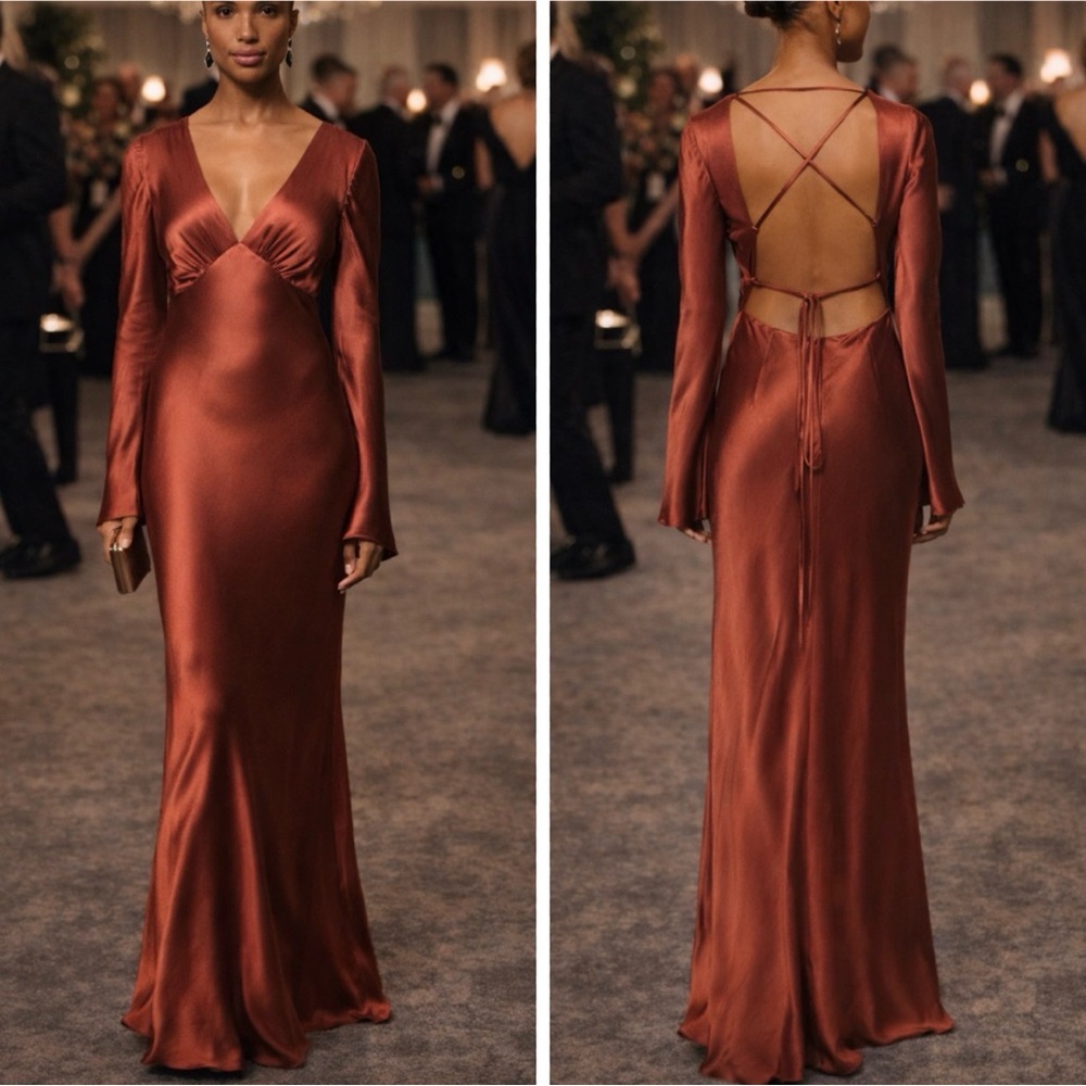 Shona Joy Lino Open Back Tie Maxi Dress in mahogany us 10